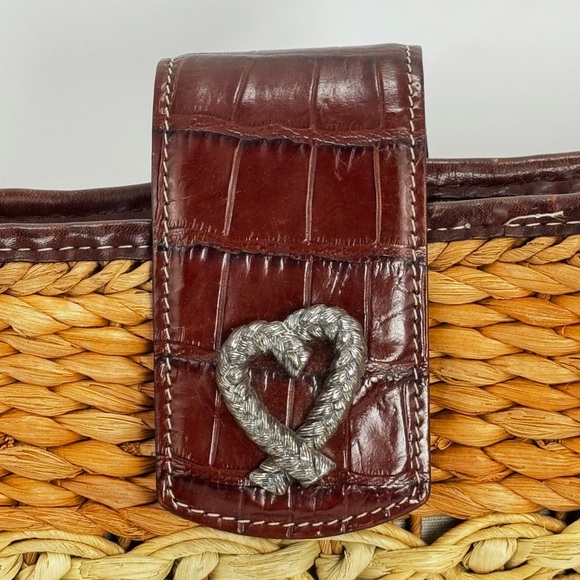 Brighton Wicker Women's Handbag Beige Croc Embossed Leather Heart Charm Purse - Picture 3 of 16